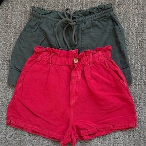 (Both!) Casual Paperbag Waist Women's Shorts - Red and Dark Green